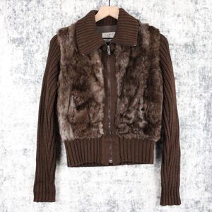 Vintage Crown Colony Rabbit Fur Jacket Womens Size S Brown Full Zip Y2K 90's